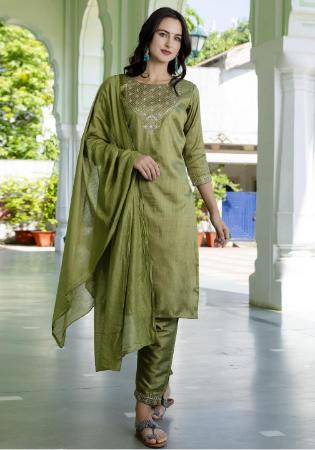 Picture of Appealing Silk Dark Khaki Readymade Salwar Kameez