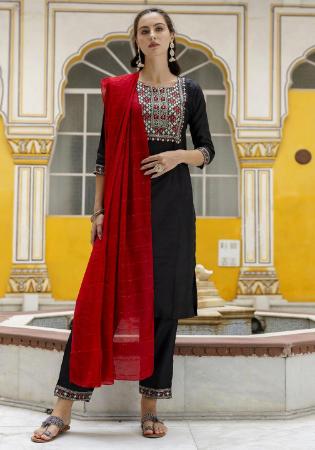 Picture of Cotton & Silk Black Readymade Salwar Kameez