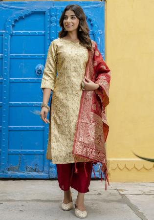 Picture of Cotton & Silk Beige Readymade Salwar Kameez