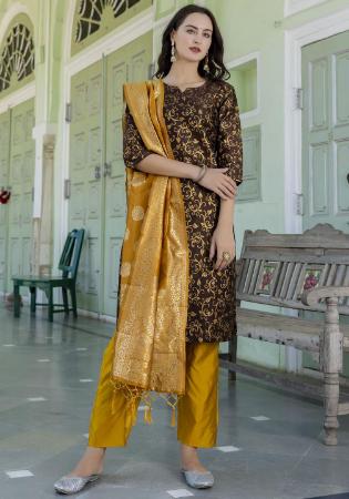 Picture of Cotton & Silk Saddle Brown Readymade Salwar Kameez
