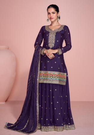 Picture of Amazing Chiffon Purple Straight Cut Salwar Kameez