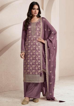 Picture of Resplendent Chiffon Plum Straight Cut Salwar Kameez