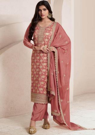 Picture of Chiffon Light Salmon Straight Cut Salwar Kameez