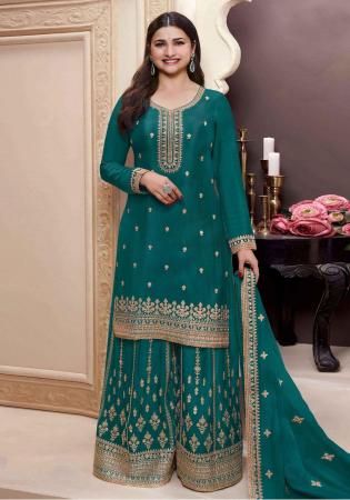 Picture of Statuesque Chiffon Teal Straight Cut Salwar Kameez