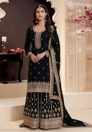 Picture of Sightly Chiffon Black Straight Cut Salwar Kameez