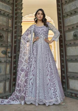 Picture of Grand Net Light Slate Grey Anarkali Salwar Kameez