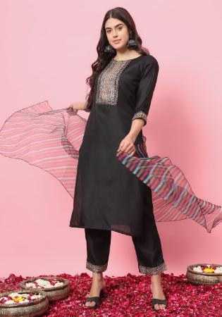 Picture of Cotton & Silk Black Readymade Salwar Kameez