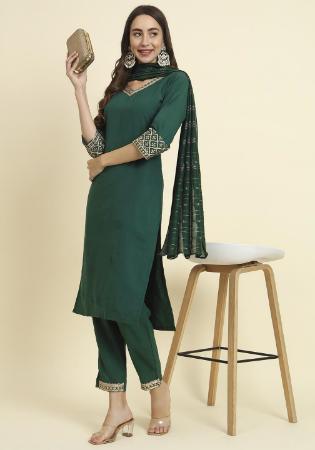Picture of Cotton & Silk Dark Green Readymade Salwar Kameez