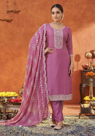 Picture of Fascinating Silk Pale Violet Red Readymade Salwar Kameez