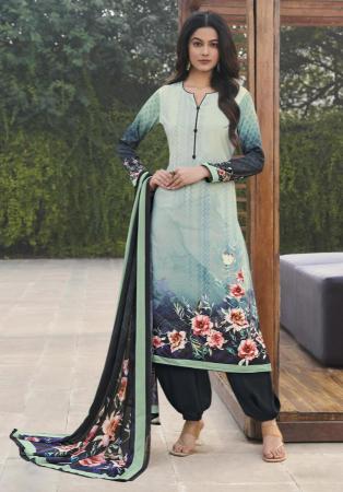 Picture of Beautiful Crepe Cadet Blue Straight Cut Salwar Kameez