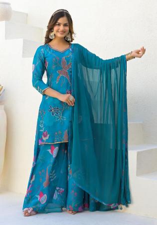 Picture of Georgette Dark Turquoise Readymade Salwar Kameez