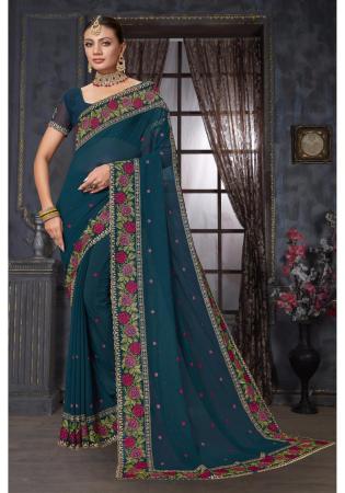 Picture of Comely Georgette Teal Saree