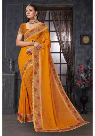 Picture of Well Formed Georgette Dark Orange Saree