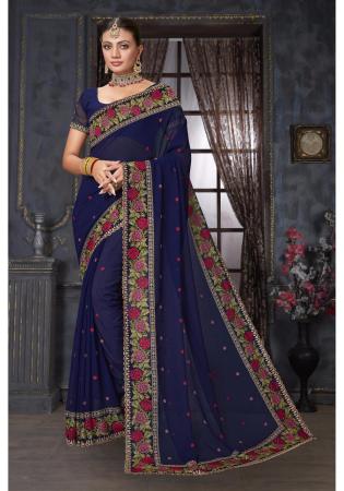 Picture of Classy Georgette Midnight Blue Saree