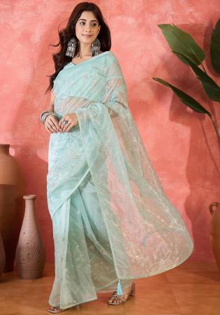 Picture of Good Looking Net Dark Sea Green Saree