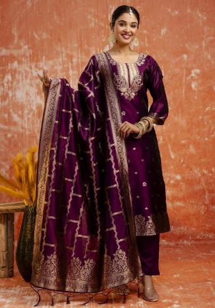 Picture of Cotton & Silk Purple Readymade Salwar Kameez