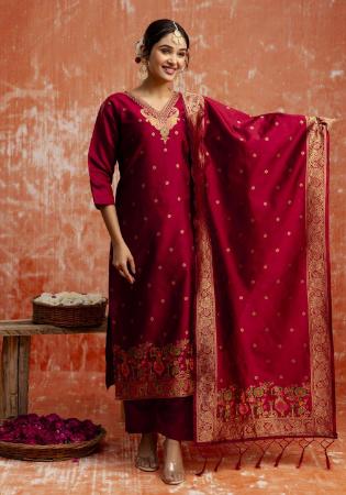 Picture of Cotton & Silk Maroon Readymade Salwar Kameez