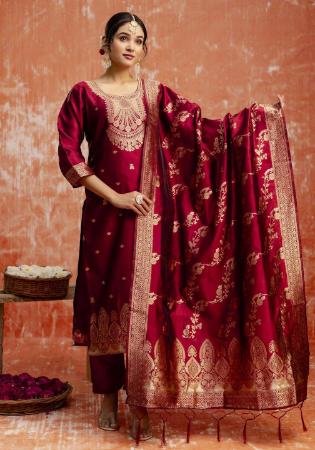 Picture of Cotton & Silk Maroon Readymade Salwar Kameez