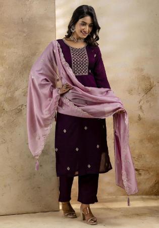 Picture of Excellent Silk Purple Readymade Salwar Kameez