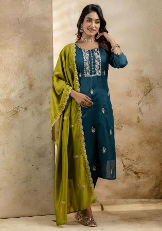 Picture of Fascinating Silk Teal Readymade Salwar Kameez