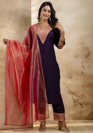 Picture of Delightful Silk Purple Readymade Salwar Kameez