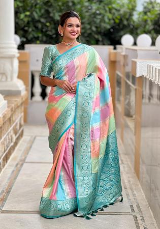 Picture of Pretty Silk Medium Aqua Marine Saree