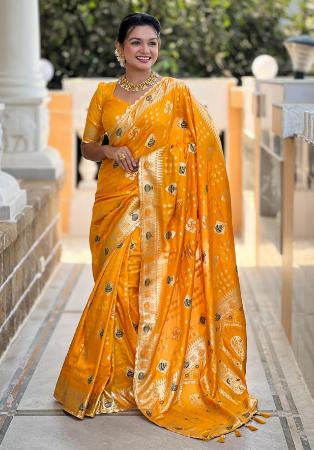 Picture of Stunning Silk Dark Golden Rod Saree