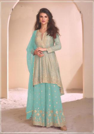Picture of Georgette Cadet Blue Straight Cut Salwar Kameez