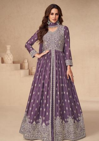 Picture of Chiffon & Silk Dim Gray Anarkali Salwar Kameez