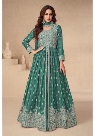 Picture of Chiffon & Silk Dark Slate Grey Anarkali Salwar Kameez