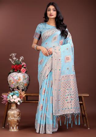Picture of Nice Cotton & Linen Powder Blue Saree