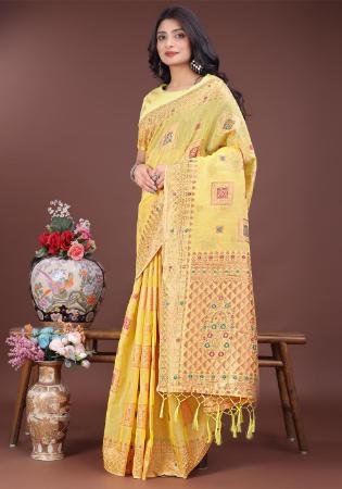 Picture of Fine Cotton & Linen Khaki Saree