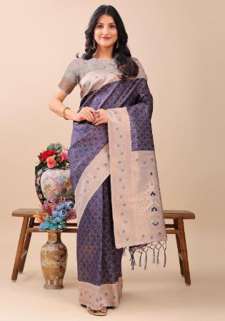 Picture of Pretty Linen & Silk Dark Slate Grey Saree