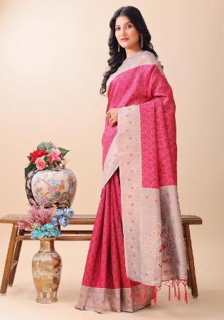 Picture of Pleasing Linen & Silk Pink Saree