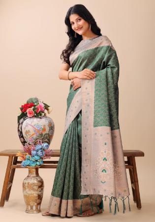 Picture of Sublime Linen & Silk Dark Olive Green Saree