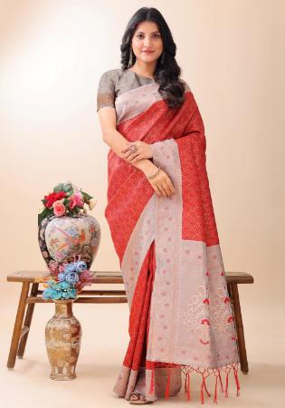 Picture of Grand Linen & Silk Fire Brick Saree
