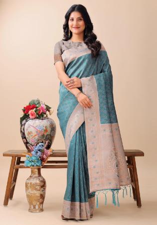 Picture of Lovely Linen & Silk Slate Grey Saree