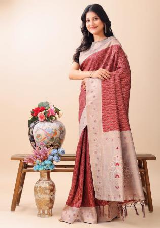 Picture of Superb Linen & Silk Indian Red Saree
