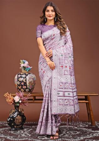 Picture of Enticing Cotton & Linen Plum Saree