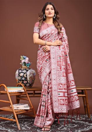 Picture of Fascinating Cotton & Linen Pale Violet Red Saree