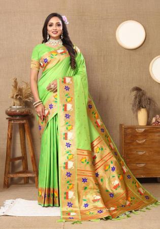 Picture of Well Formed Silk Yellow Green Saree