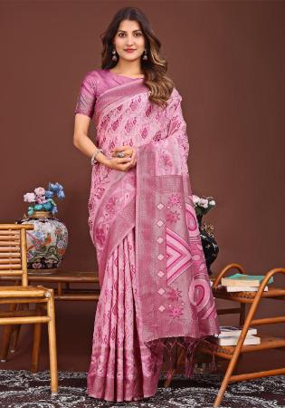 Picture of Beautiful Cotton & Linen Pale Violet Red Saree