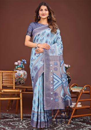 Picture of Pleasing Cotton & Linen Light Steel Blue Saree