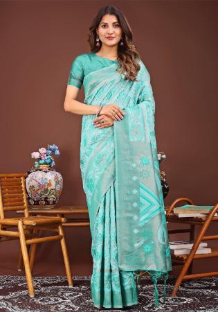 Picture of Sightly Cotton & Linen Sea Green Saree