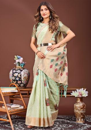 Picture of Statuesque Cotton & Linen Dark Khaki Saree