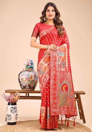 Picture of Shapely Cotton & Linen Tomato Saree