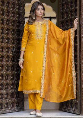 Picture of Well Formed Silk Orange Readymade Salwar Kameez