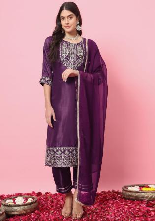 Picture of Pretty Silk Fuchsia Readymade Salwar Kameez