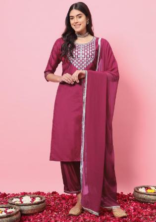 Picture of Well Formed Silk Indian Red Readymade Salwar Kameez