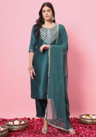 Picture of Beauteous Silk Sea Green Readymade Salwar Kameez